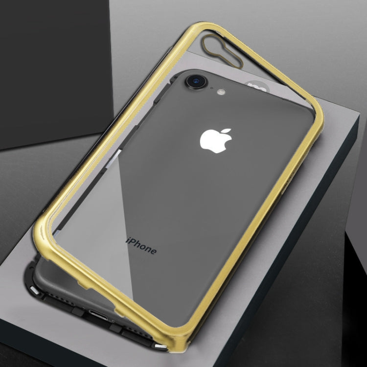 Ultra Slim Magnetic Adsorption Metal Frame Tempered Glass Back Magnet Flip Case For iPhone SE 2020 & 8 & 7