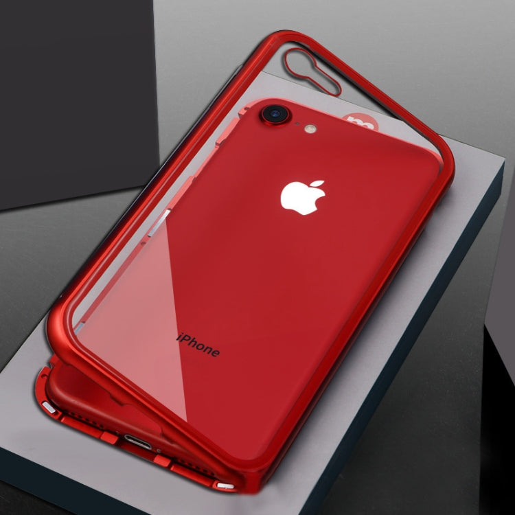 Ultra Slim Magnetic Adsorption Metal Frame Tempered Glass Back Magnet Flip Case For iPhone SE 2020 & 8 & 7