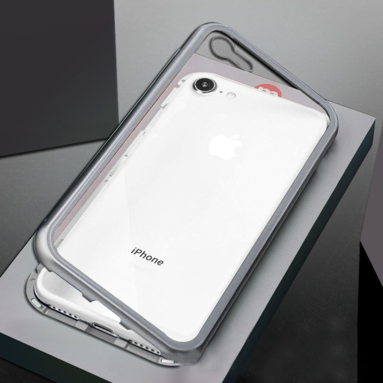 Ultra Slim Magnetic Adsorption Metal Frame Tempered Glass Back Magnet Flip Case For iPhone SE 2020 & 8 & 7