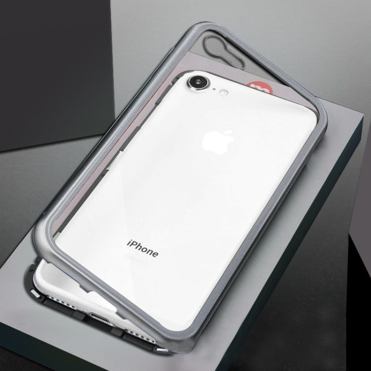 Ultra Slim Magnetic Adsorption Metal Frame Tempered Glass Back Magnet Flip Case For iPhone SE 2020 & 8 & 7