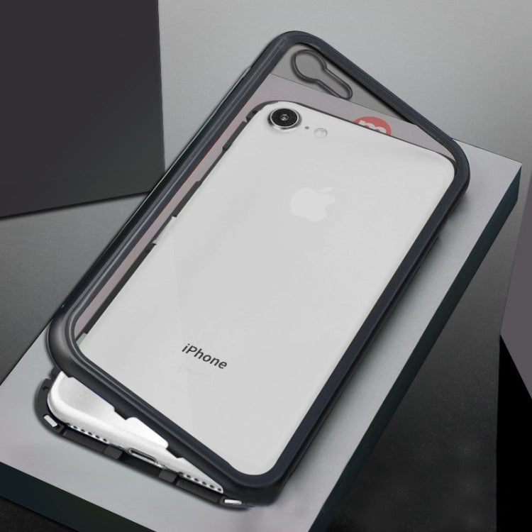 Ultra Slim Magnetic Adsorption Metal Frame Tempered Glass Back Magnet Flip Case For iPhone SE 2020 & 8 & 7