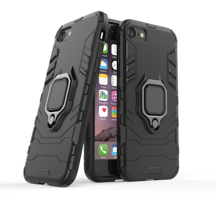 PC + TPU Shockproof Protective Case For iPhone SE 2020 & 8 & 7, with Magnetic Ring Holder (Black)