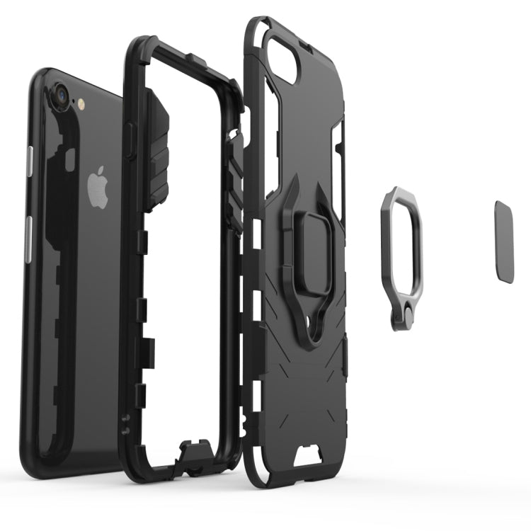 PC + TPU Shockproof Protective Case For iPhone SE 2020 & 8 & 7, with Magnetic Ring Holder (Black)