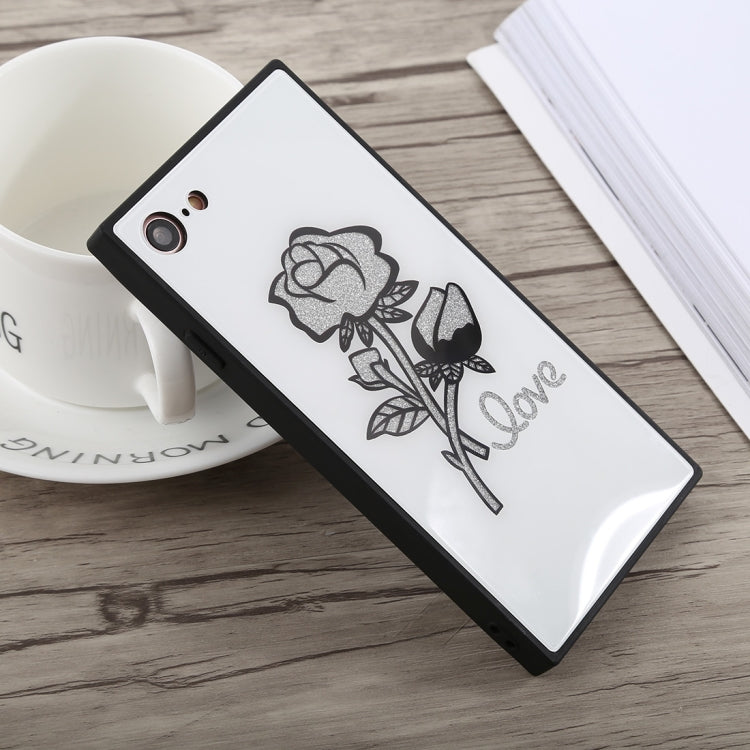 Glitter Rose Pattern Glass Case For iPhone SE 2020 & 8 & 7