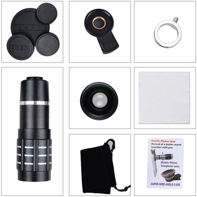 Universal 12X Telephoto Lens + 0.45X Wide-angle Lens + 12.5X Macro Lens Kit, For iPhone, Galaxy, Huawei, Xiaomi, LG, HTC and Other Smart Phones (Gold)