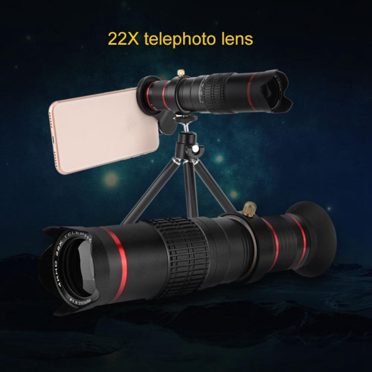 Universal 22X Zoom Telescope Telephoto Camera Lens with Tripod Mount & Mobile Phone Clip, For iPhone, Galaxy, Huawei, Xiaomi, LG, HTC and Other Smart Phones(Black)
