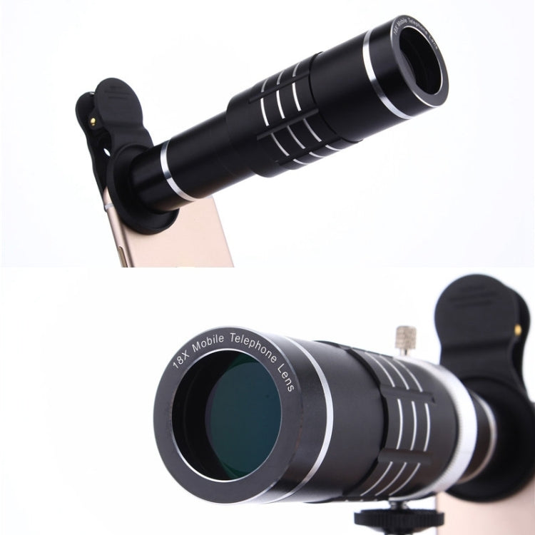 Universal 18X Zoom Telescope Telephoto Camera Lens with Tripod Mount & Mobile Phone Clip, For iPhone, Galaxy, Huawei, Xiaomi, LG, HTC and Other Smart Phones