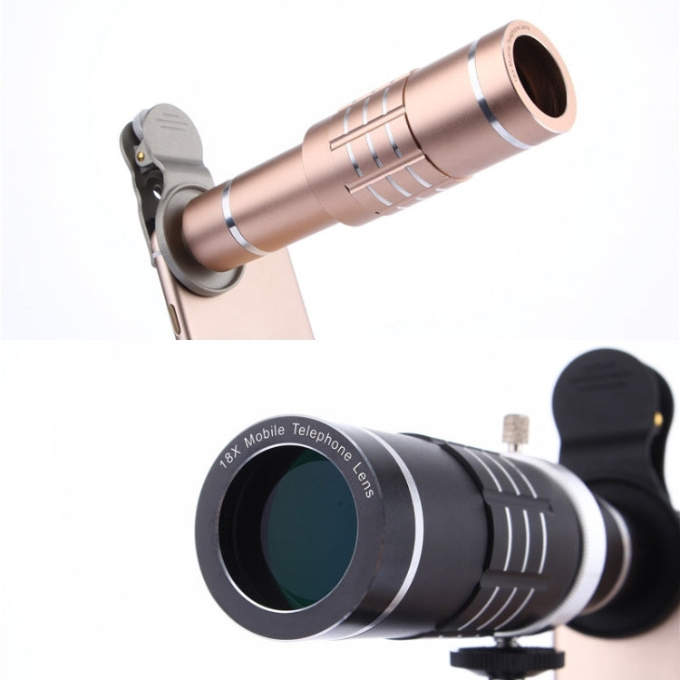 Universal 18X Zoom Telescope Telephoto Camera Lens with Tripod Mount & Mobile Phone Clip, For iPhone, Galaxy, Huawei, Xiaomi, LG, HTC and Other Smart Phones