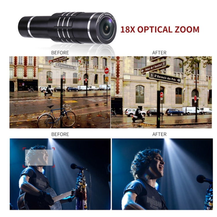 Universal 18X Zoom Telescope Telephoto Camera Lens with Tripod Mount & Mobile Phone Clip, For iPhone, Galaxy, Huawei, Xiaomi, LG, HTC and Other Smart Phones