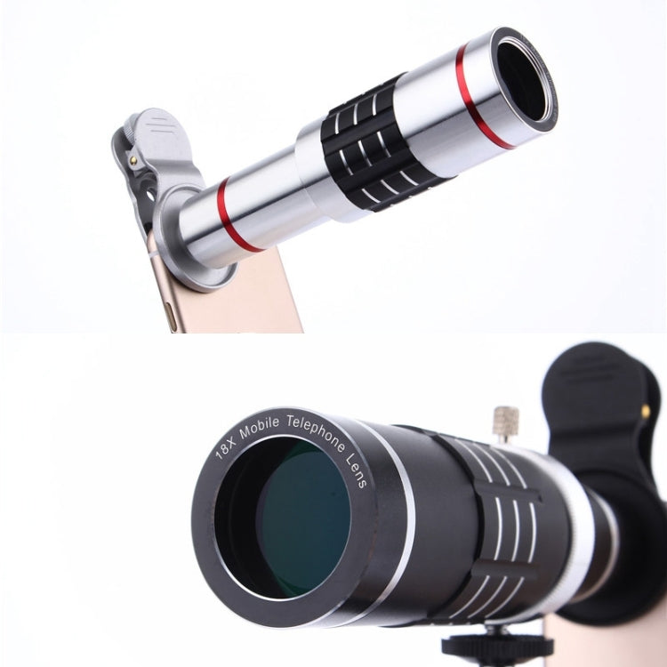 Universal 18X Zoom Telescope Telephoto Camera Lens with Tripod Mount & Mobile Phone Clip, For iPhone, Galaxy, Huawei, Xiaomi, LG, HTC and Other Smart Phones