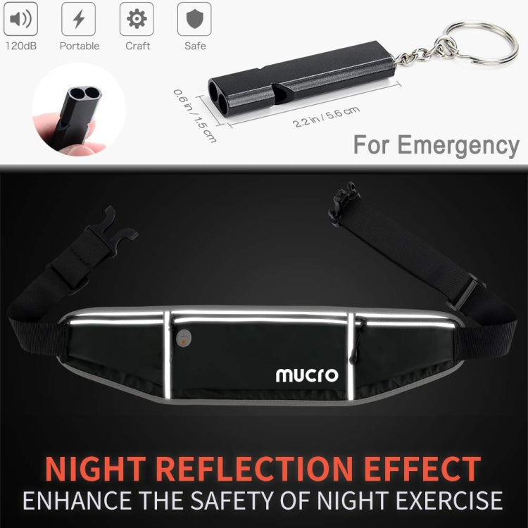 Mucro Running Fanny Bag Large Capacity Sports Belt Waist Pouch Bag with Survival Whistle & Adjustable Extender for iPhone 12  / 12 Pro, iPhone XS Max and 6.5 inch Phones (Black)