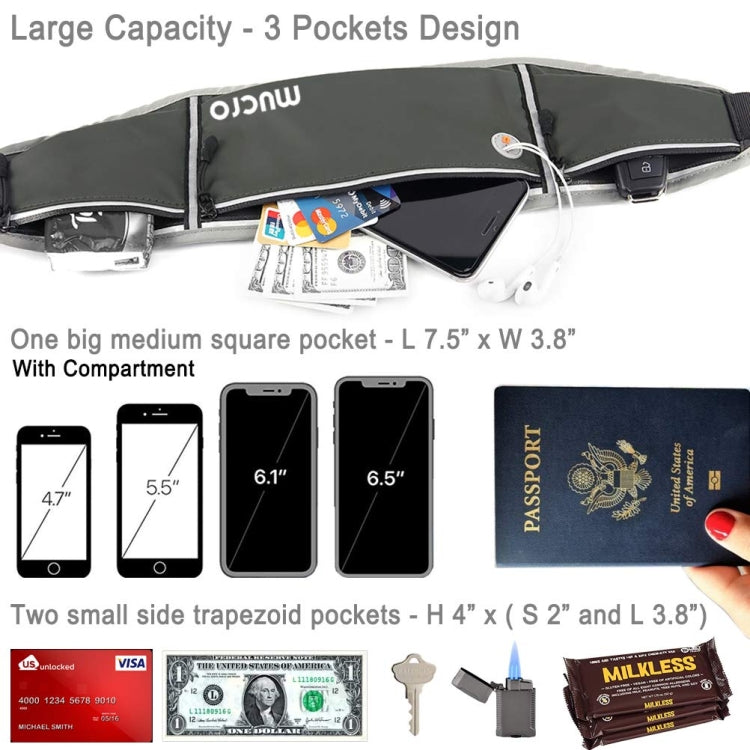 Mucro Running Fanny Bag Large Capacity Sports Belt Waist Pouch Bag with Survival Whistle & Adjustable Extender for iPhone 12  / 12 Pro, iPhone XS Max and 6.5 inch Phones (Black)