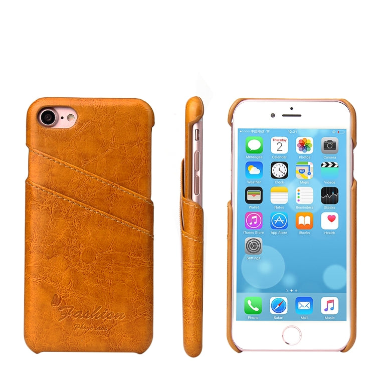 Fierre Shann Retro Oil Wax Texture PU Leather Case For iPhone SE 2020 & 8 & 7, with Card Slots