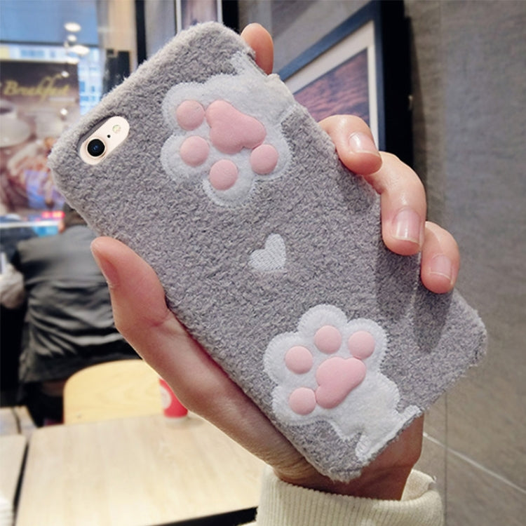 For iPhone SE 2020 & 8 & 7 Plush Gray Cat Claw Pattern Full Coverage Protective Back Cover Case