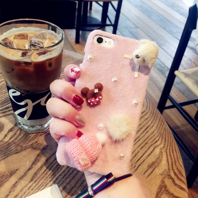For iPhone SE 2020 & 8 & 7 Christmas Series Cute Dolls Handmade Wool Hat Plush Surface Protective Back Cover Case