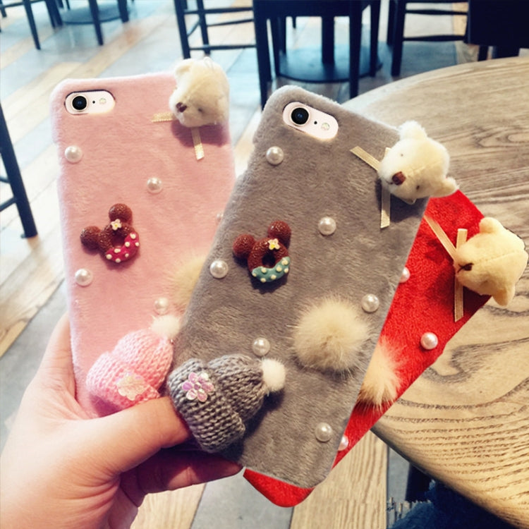 For iPhone SE 2020 & 8 & 7 Christmas Series Cute Dolls Handmade Wool Hat Plush Surface Protective Back Cover Case