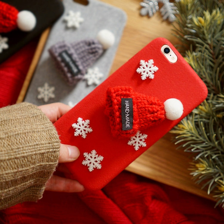 For iPhone SE 2020 & 8 & 7 Christmas Series Handmade Christmas Hat Snowflake Microfiber Surface Protective Back Cover Case(Red)