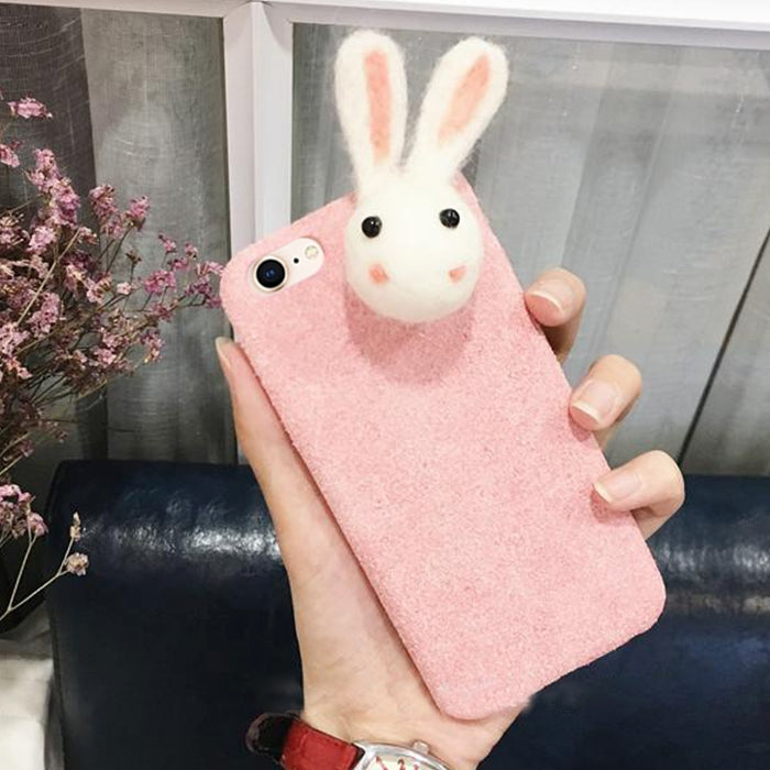 For iPhone SE 2020 & 8 & 7 Rabbit Doll Microfiber Protective Back Cover Case(Pink)