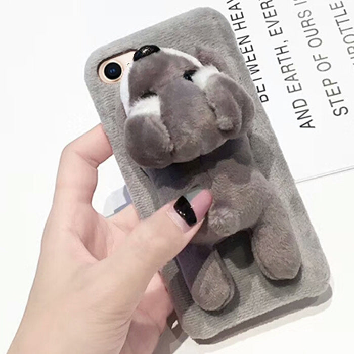 For iPhone SE 2020 & 8 & 7 Cute Plush Animal Dolls Protective Back Cover Case (Grey)