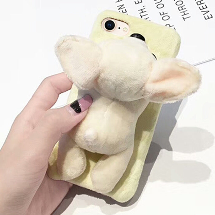 For iPhone SE 2020 & 8 & 7 Cute Plush Animal Dolls Protective Back Cover Case (Yellow)