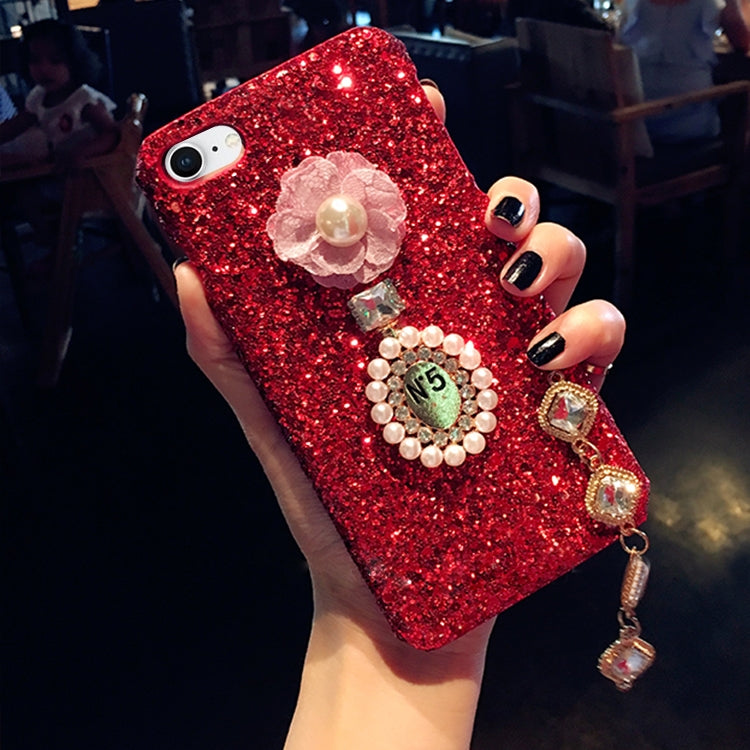 For iPhone SE 2020 & 8 & 7 Luxury Style Diamante Sequins Glitter Powder Protective Back Cover Case with Pendant