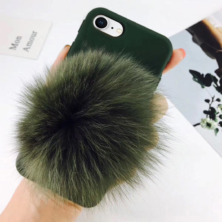 For iPhone SE 2020 & 8 & 7 Furry Ball Wrist Band Full Coverage Protective Back Cover Case