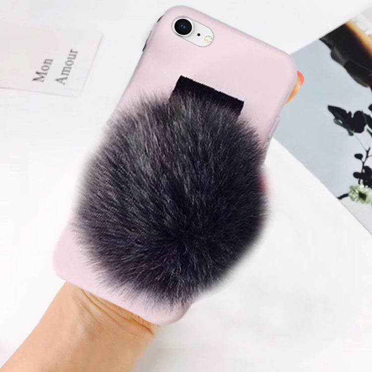For iPhone SE 2020 & 8 & 7 Furry Ball Wrist Band Full Coverage Protective Back Cover Case