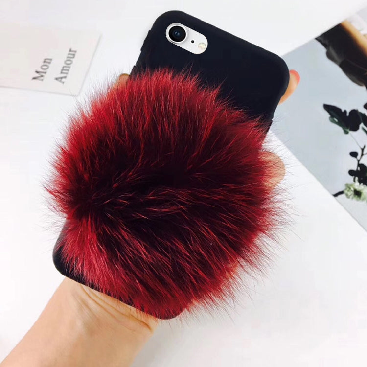For iPhone SE 2020 & 8 & 7 Furry Ball Wrist Band Full Coverage Protective Back Cover Case