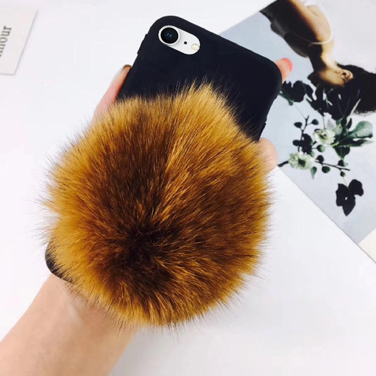 For iPhone SE 2020 & 8 & 7 Furry Ball Wrist Band Full Coverage Protective Back Cover Case