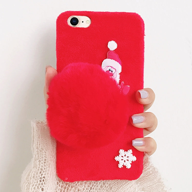 For iPhone SE 2020 & 8 & 7 Creative Cute Santa Claus Christmas Furry Ball Plush Cloth Protective Back Cover Case