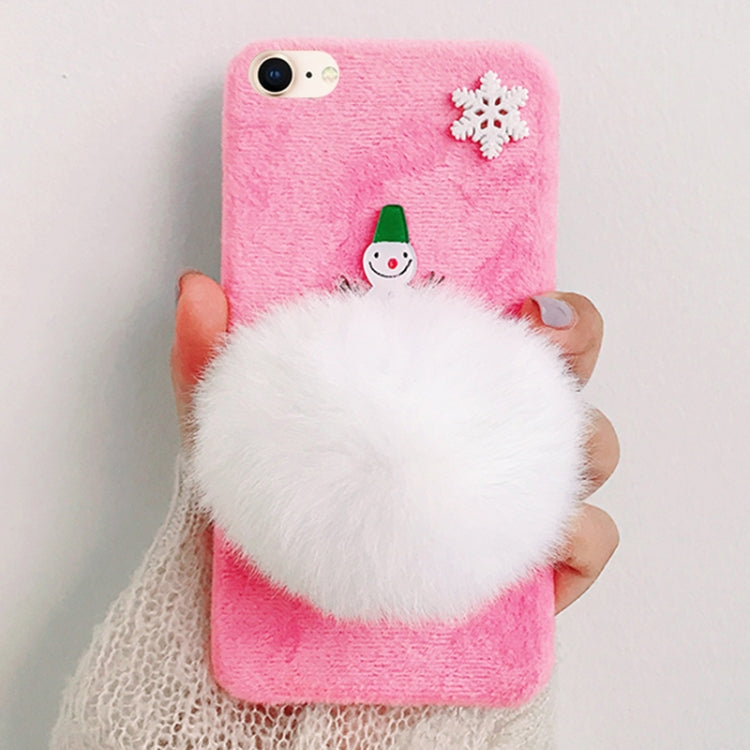 For iPhone SE 2020 & 8 & 7 Creative Cute Snowman Style Christmas Furry Ball Plush Cloth Protective Back Cover Case