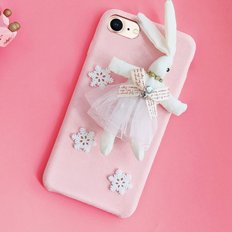 For iPhone SE 2020 & 8 & 7 Creative Cute Plush Cloth 3D Snowflake Plush Rabbit  Protective Back Cover Case