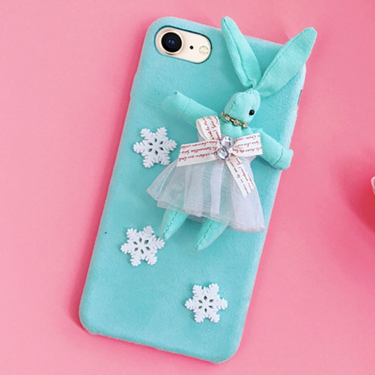 For iPhone SE 2020 & 8 & 7 Creative Cute Plush Cloth 3D Snowflake Plush Rabbit  Protective Back Cover Case