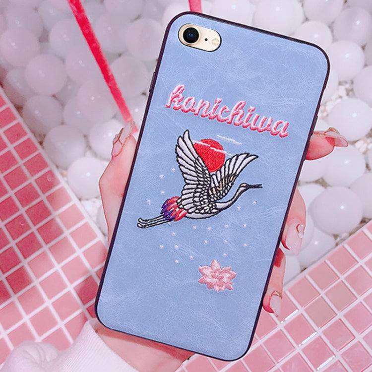 For iPhone SE 2020 & 8 & 7 Creative Cute Embroidery Crane Pattern Protective Back Cover Case