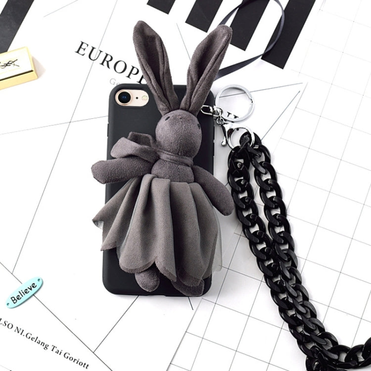 For iPhone SE 2020 & 8 & 7 3D Lovely Rabbit Doll Protective Back Cover Case with Chain