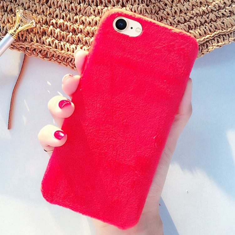 For iPhone SE 2020 & 8 & 7 Lovely Warm Plush Solid Color Protective Back Cover Hard Case