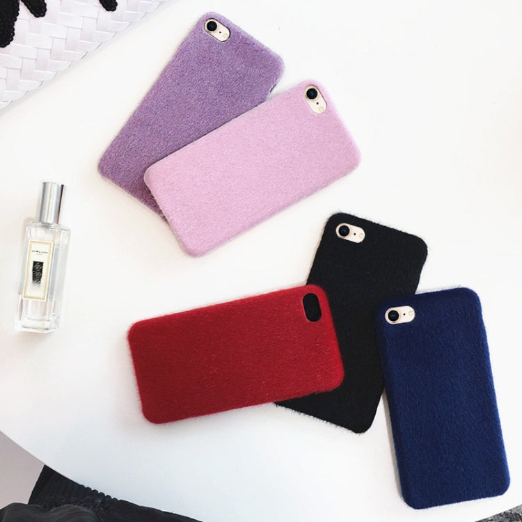 For iPhone SE 2020 & 8 & 7 Fashion Luxury Imitation Fur Plush Solid Color Protective Back Cover Case