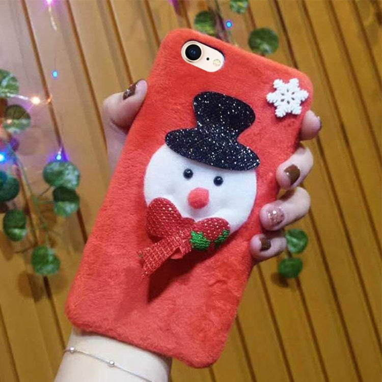 For iPhone SE 2020 & 8 & 7 Cute 3D Christmas Snowman Pattern Flannel Protective Back Cover Case