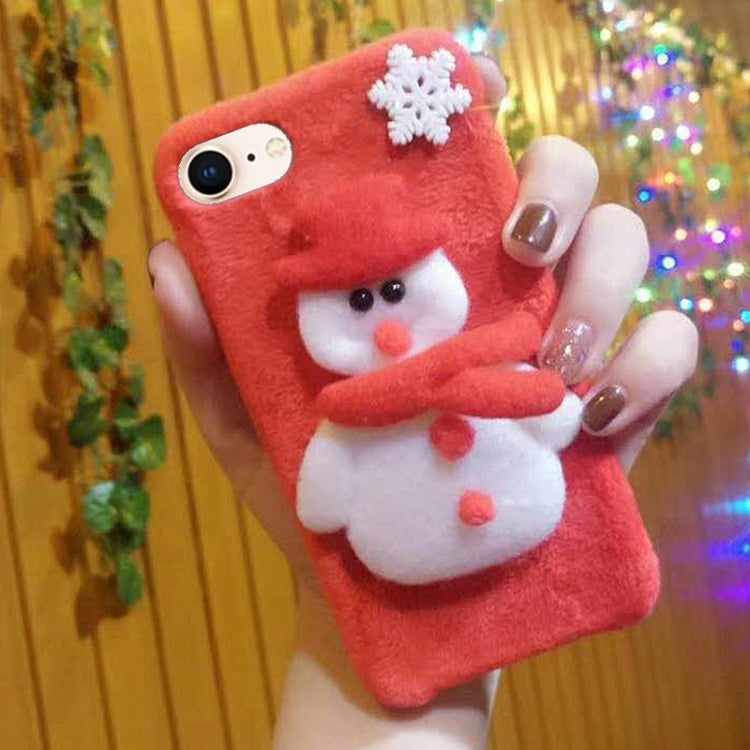 For iPhone SE 2020 & 8 & 7 Cute 3D Christmas Snowman Pattern Flannel Protective Back Cover Case