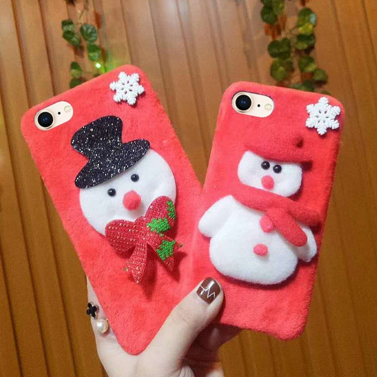 For iPhone SE 2020 & 8 & 7 Cute 3D Christmas Snowman Pattern Flannel Protective Back Cover Case