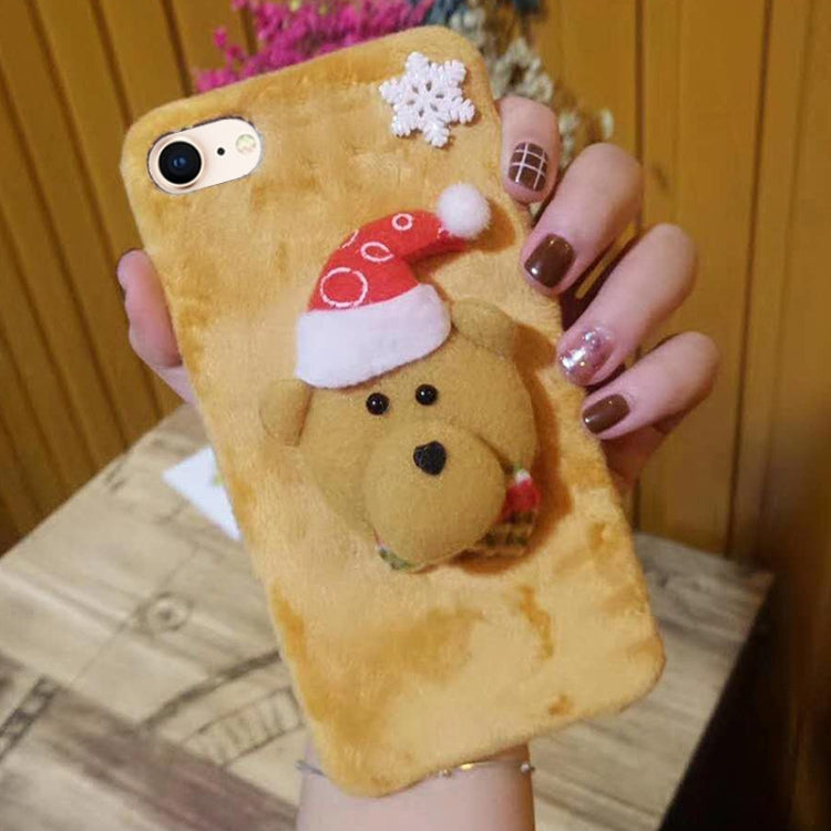 For iPhone SE 2020 & 8 & 7 Cute 3D Christmas Bear Pattern Flannel Protective Back Cover Case