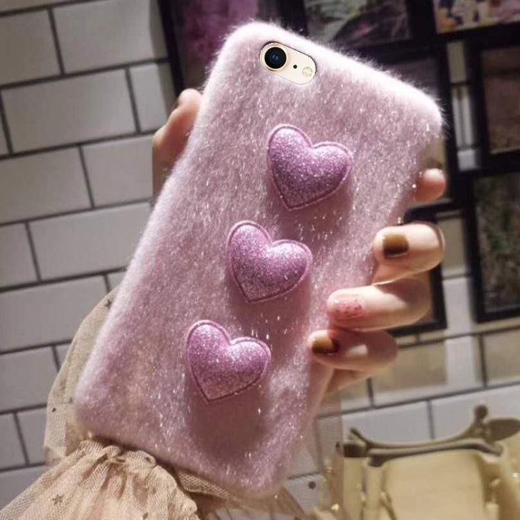 For iPhone SE 2020 & 8 & 7 3D Simple Love Pattern Felt Plush Protective Back Cover Case
