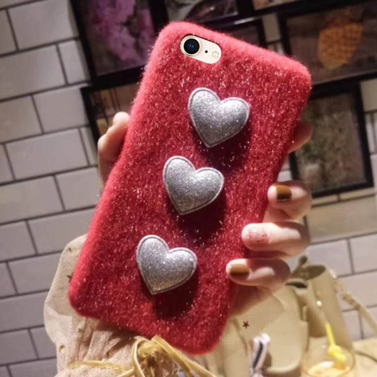 For iPhone SE 2020 & 8 & 7 3D Simple Love Pattern Felt Plush Protective Back Cover Case
