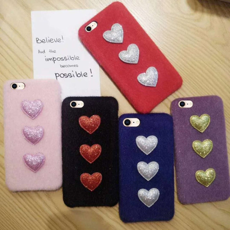 For iPhone SE 2020 & 8 & 7 3D Simple Love Pattern Felt Plush Protective Back Cover Case