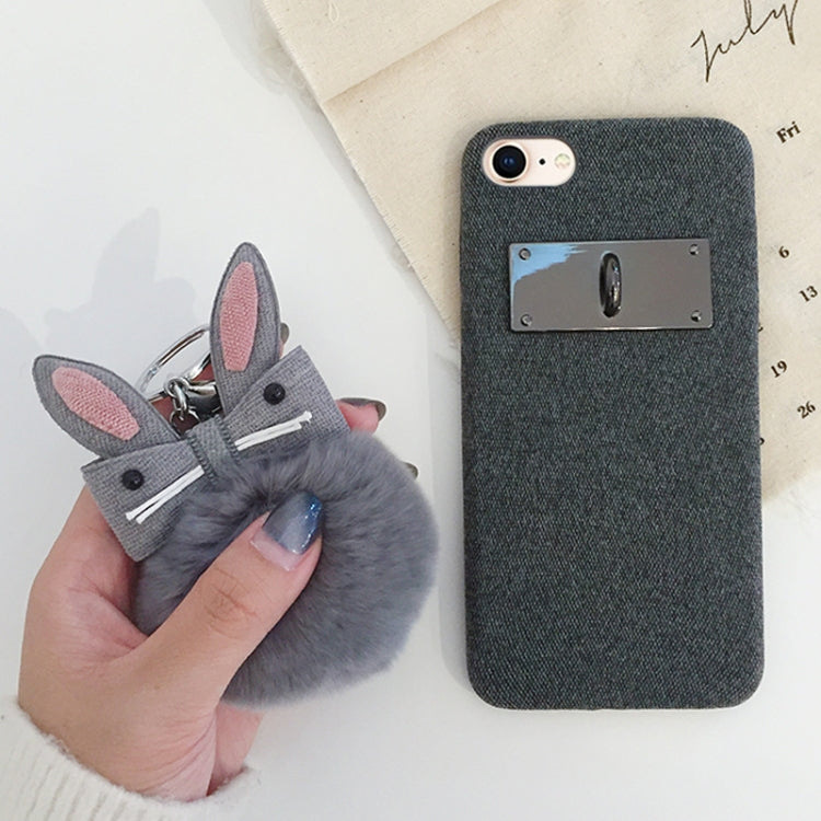 For iPhone SE 2020 & 8 & 7 Fashion Cute 3D Rabbit Ears Furry Ball Pattern Flannel Protective Back Cover Case