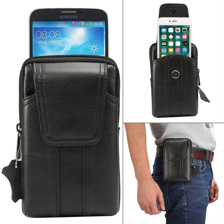 6.2 inch and Below Universal Genuine Leather Men Vertical Style Case Waist Bag with Belt Hole, For Sony, Huawei, Meizu, Lenovo, ASUS, Cubot, Oneplus, Xiaomi, Ulefone, Letv, DOOGEE, Vkworld, and other Smartphones