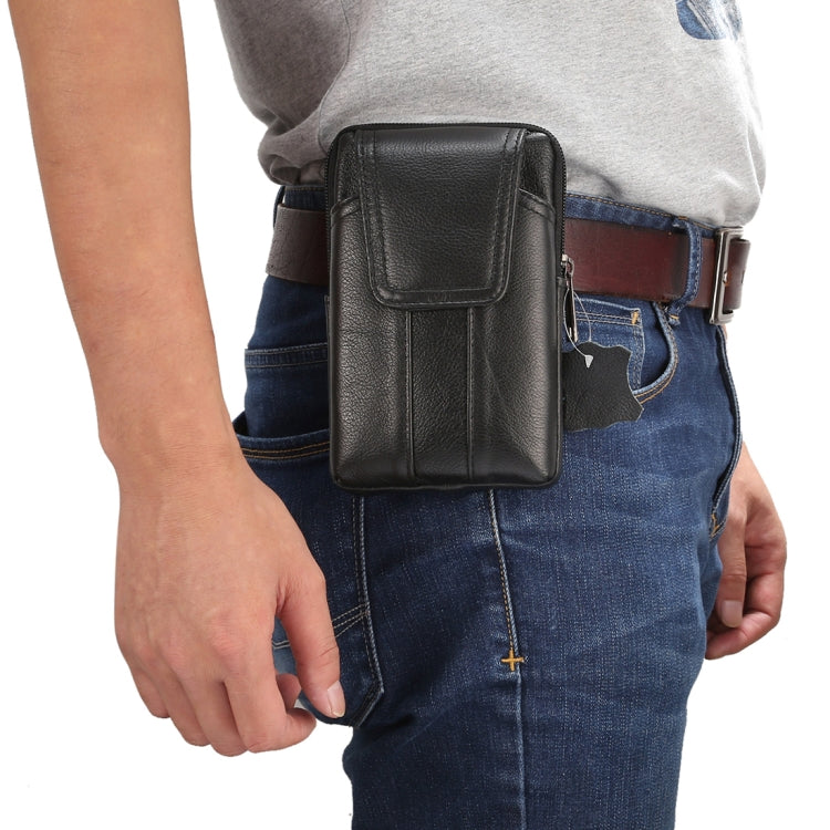 6.2 inch and Below Universal Genuine Leather Men Vertical Style Case Waist Bag with Belt Hole, For Sony, Huawei, Meizu, Lenovo, ASUS, Cubot, Oneplus, Xiaomi, Ulefone, Letv, DOOGEE, Vkworld, and other Smartphones