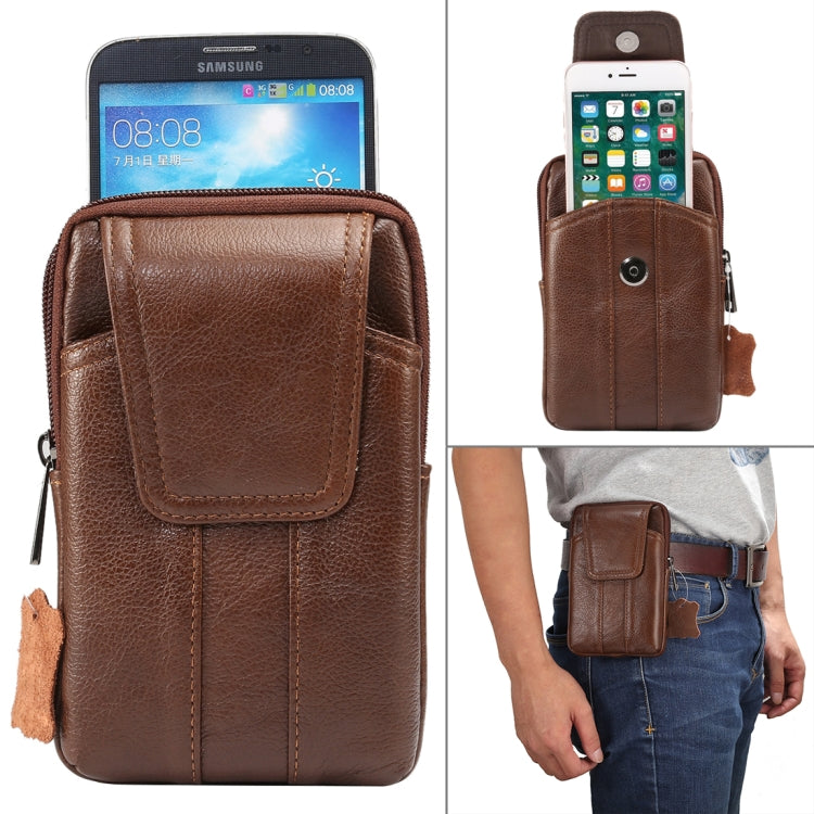 6.2 inch and Below Universal Genuine Leather Men Vertical Style Case Waist Bag with Belt Hole, For Sony, Huawei, Meizu, Lenovo, ASUS, Cubot, Oneplus, Xiaomi, Ulefone, Letv, DOOGEE, Vkworld, and other Smartphones