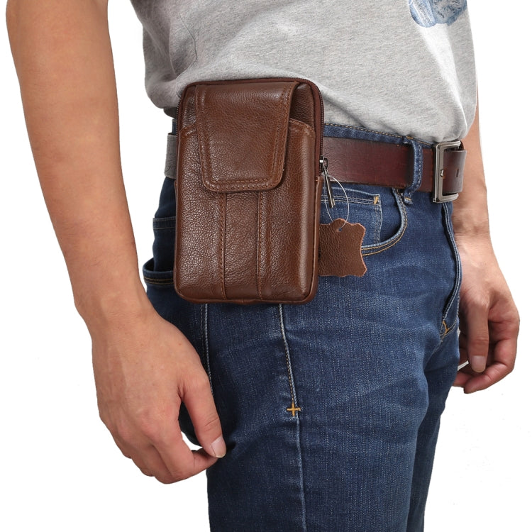 6.2 inch and Below Universal Genuine Leather Men Vertical Style Case Waist Bag with Belt Hole, For Sony, Huawei, Meizu, Lenovo, ASUS, Cubot, Oneplus, Xiaomi, Ulefone, Letv, DOOGEE, Vkworld, and other Smartphones