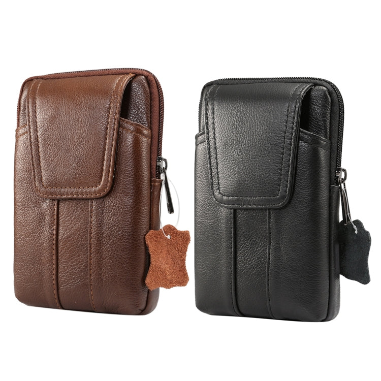 6.2 inch and Below Universal Genuine Leather Men Vertical Style Case Waist Bag with Belt Hole, For Sony, Huawei, Meizu, Lenovo, ASUS, Cubot, Oneplus, Xiaomi, Ulefone, Letv, DOOGEE, Vkworld, and other Smartphones